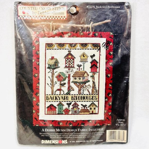 Vintage Dimensions Debbie Mumm "Backyard Birdhouses" Cross Stitch Kit (1995) - Picture 1 of 7
